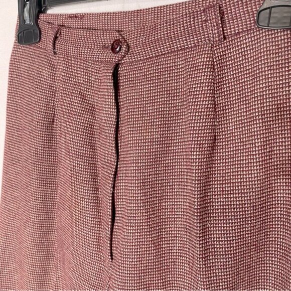 Vintage Burgundy White Micro Houndstooth High Waist Straight Leg Pants 24 - Picture 2 of 13